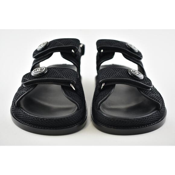 Chanel 21C Black Fabric Silver CC Logo Mule Slide Strap Flat Teva Dad Sandal 41 - Picture 7 of 12